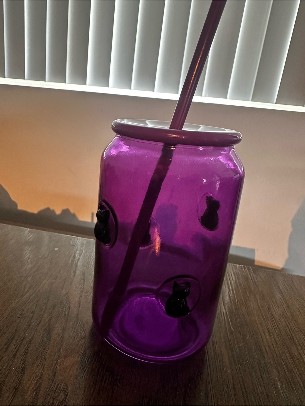 Purple Glass Drinking tumbler with Straw